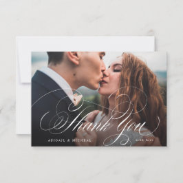 Elegant klassiek kalligrafie fotobruiloft bedankkaart