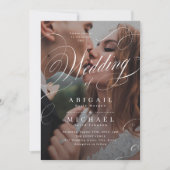 Elegant klassiek kalligrafie fotobruiloft kaart (Voorkant)