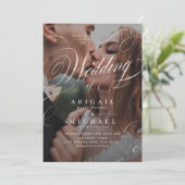 Elegant klassiek kalligrafie fotobruiloft kaart (Staand voorkant)