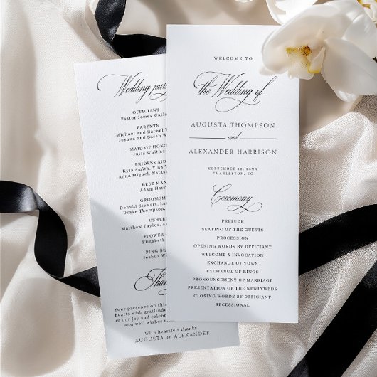 Elegant Klassiek Kalligrafie Witte Trouwprogramma