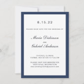 Elegant klassiek marineblauw Lijst. Bruiloft Save The Date (Voorkant)