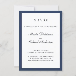 Elegant klassiek marineblauw Lijst. Bruiloft Save The Date