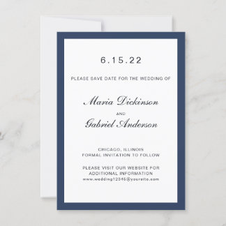 Elegant klassiek marineblauw Lijst. Bruiloft Save The Date
