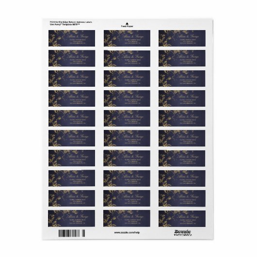 Elegant klassiek marinegoud rsvp bruiloft etiket (Full Sheet)