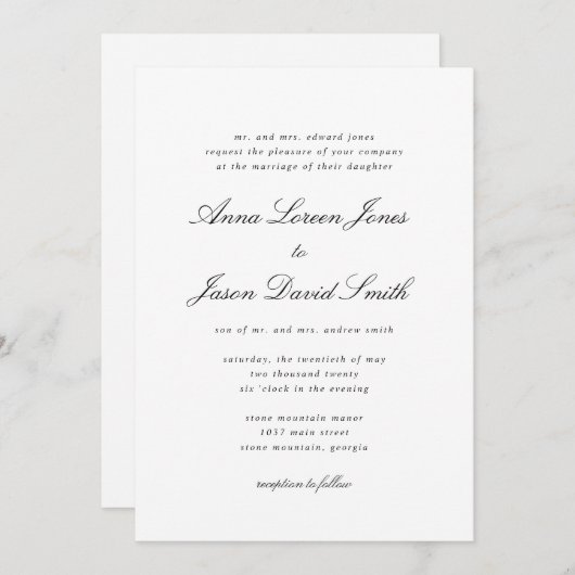 Elegant klassiek minimalistisch alles-in-één-bruil kaart (Voorkant / Achterkant)