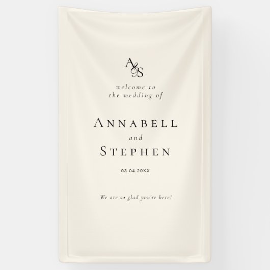 Elegant, Klassiek, Monogram, Beige, Bruiloft Spandoek (Verticaal)