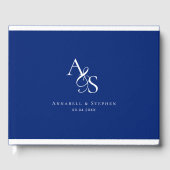 Elegant, Klassiek, Monogram, Blauw, Bruiloft Gastenboek (Voorkant)