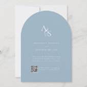 Elegant, Klassiek, Monogram, Blauw, QR Code Huweli Kaart (Voorkant)
