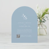 Elegant, Klassiek, Monogram, Blauw, QR Code Huweli Kaart (Staand voorkant)