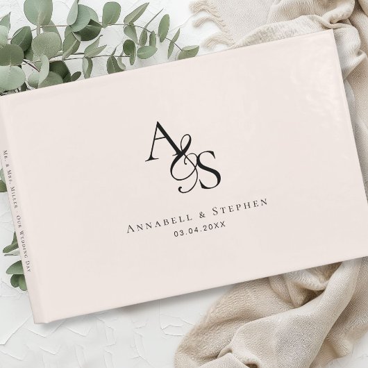 Elegant, Klassiek, Monogram, Blush-Beige, Bruiloft Gastenboek