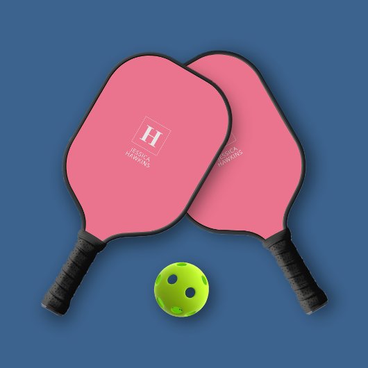 Elegant klassiek monogram bublegum roze persoonlij pickleball paddle