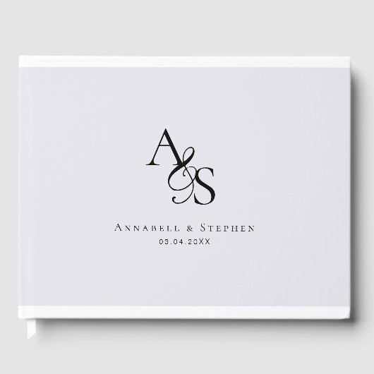 Elegant, Klassiek, Monogram, Grijs, Huwelijk Gastenboek (Voorkant)