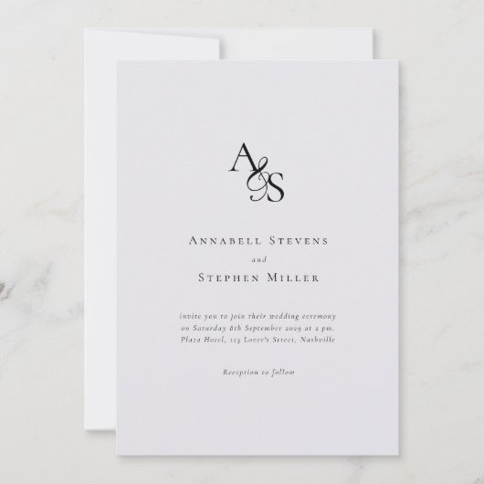 Elegant, Klassiek, Monogram, Grijs, Huwelijk Kaart (Voorkant)