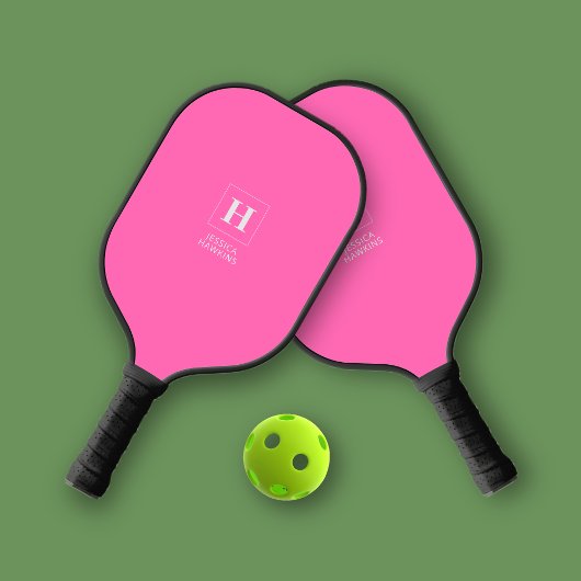Elegant Klassiek Monogram Hot Pink Persoonlijk Pickleball Paddle