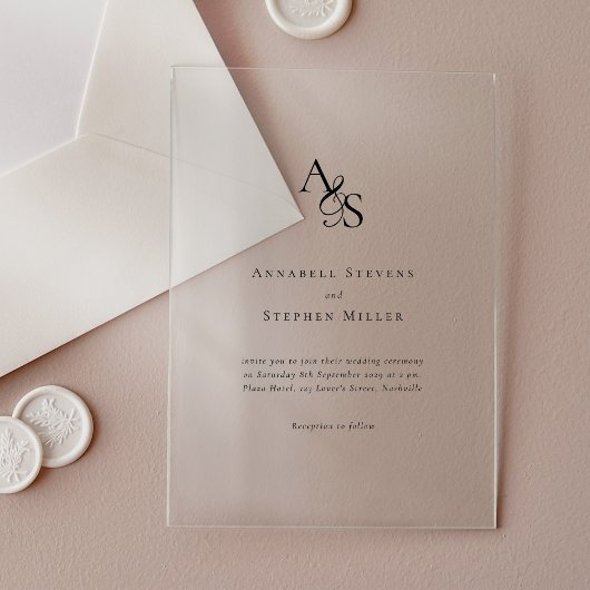 Elegant, Klassiek, Monogram, Huwelijk Acryl Uitnodigingen