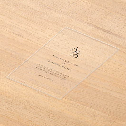Elegant, Klassiek, Monogram, Huwelijk Acryl Uitnodigingen (Laagn)