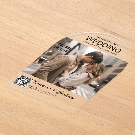 Elegant, Klassiek, Monogram, Huwelijk, Boog, Foto Acryl Uitnodigingen (Laagn)