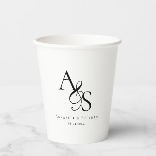 Elegant, Klassiek, Monogram, Huwelijk Papieren Bekers (Voorkant)