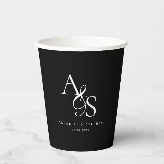 Elegant, Klassiek, Monogram, Huwelijk Papieren Bekers (Voorkant)
