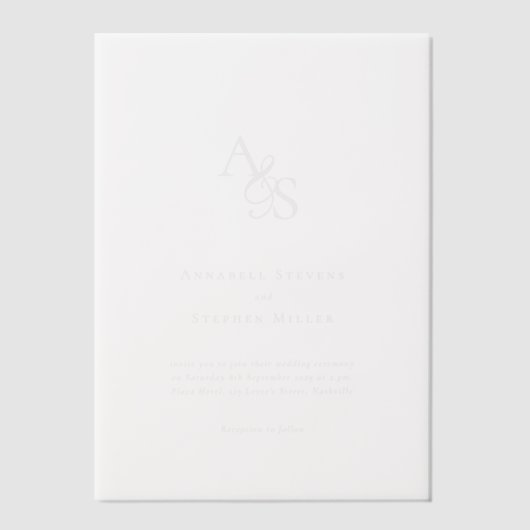 Elegant, Klassiek, Monogram, Huwelijk Vellum Uitnodigingen (Voorkant)