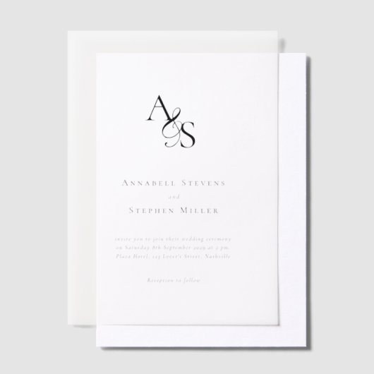 Elegant, Klassiek, Monogram, Huwelijk Vellum Uitnodigingen (Offset)