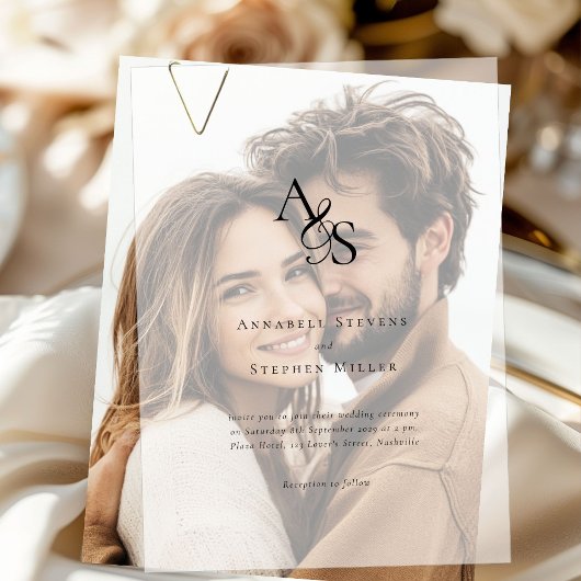 Elegant, Klassiek, Monogram, Huwelijk Vellum Uitnodigingen