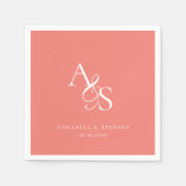 Elegant, Klassiek, Monogram, Koraal, Huwelijk Servet (Voorkant)
