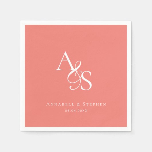 Elegant, Klassiek, Monogram, Koraal, Huwelijk Servet (Voorkant)