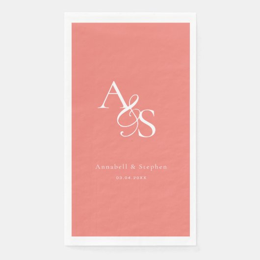 Elegant, Klassiek, Monogram, Koraal, Huwelijk Servet (Voorkant)