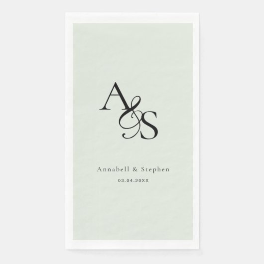 Elegant, Klassiek, Monogram, Lichtgroen, Huwelijk Servet (Voorkant)