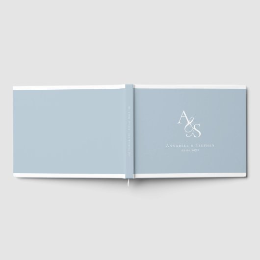 Elegant, Klassiek, Monogram, Poeder-Blauw, Huwelij Gastenboek (Volledig)