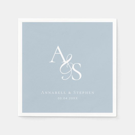 Elegant, Klassiek, Monogram, Poeder-Blauw Huwelijk Servet (Voorkant)