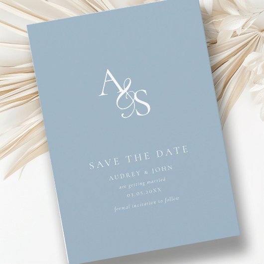 Elegant, Klassiek, Monogram, Poederblauw, Trouwdag Save The Date