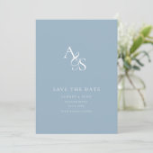 Elegant, Klassiek, Monogram, Poederblauw, Trouwdag Save The Date (Staand voorkant)
