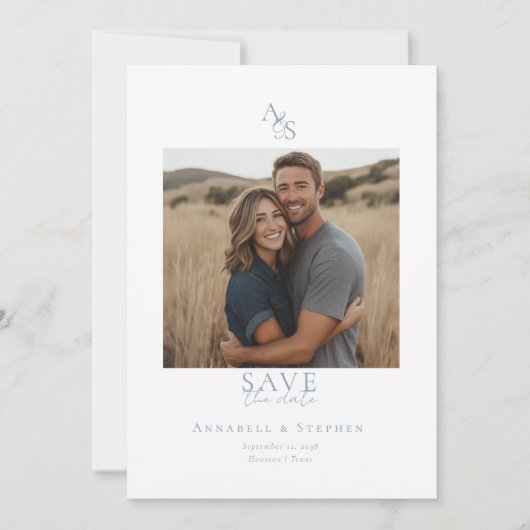 Elegant Klassiek Monogram Wit 1 Foto Save The Date (Voorkant)