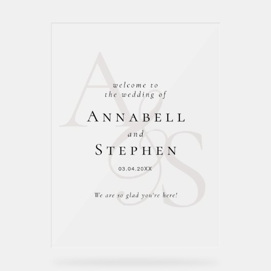 Elegant, Klassiek, Monogram, Wit, Bruiloft Acryl Bord (Voorkant)