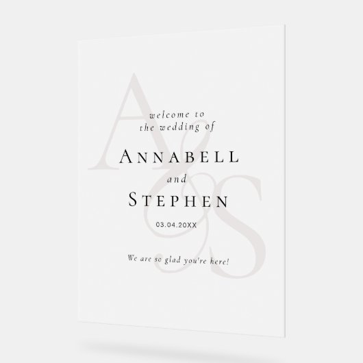 Elegant, Klassiek, Monogram, Wit, Bruiloft Acryl Bord (Hoek)