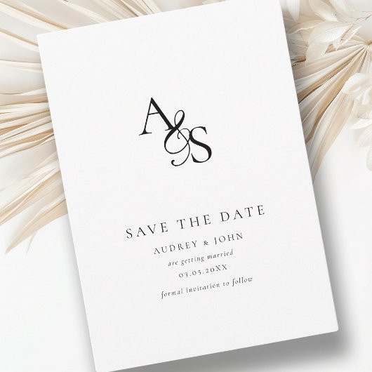 Elegant, Klassiek, Monogram, Wit, Bruiloft Save The Date