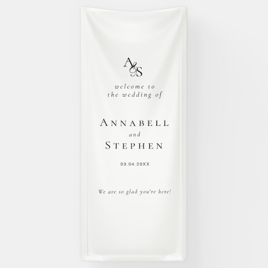 Elegant, Klassiek, Monogram, Wit, Bruiloft Spandoek (Verticaal)