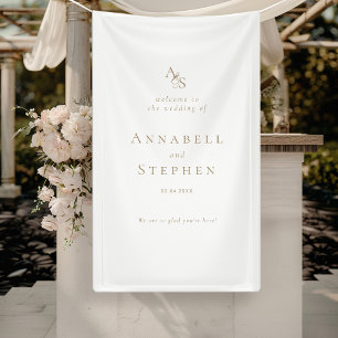 Elegant, klassiek, monogram, wit, bruiloft spandoek