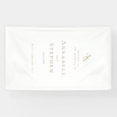 Elegant, klassiek, monogram, wit, bruiloft spandoek (Horizontaal)