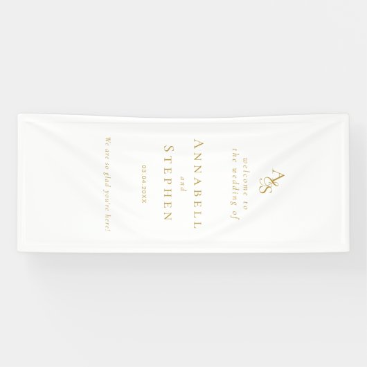 Elegant, Klassiek, Monogram, Wit, Bruiloft Spandoek (Horizontaal)