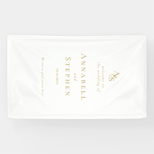 Elegant, Klassiek, Monogram, Wit, Bruiloft Spandoek (Horizontaal)