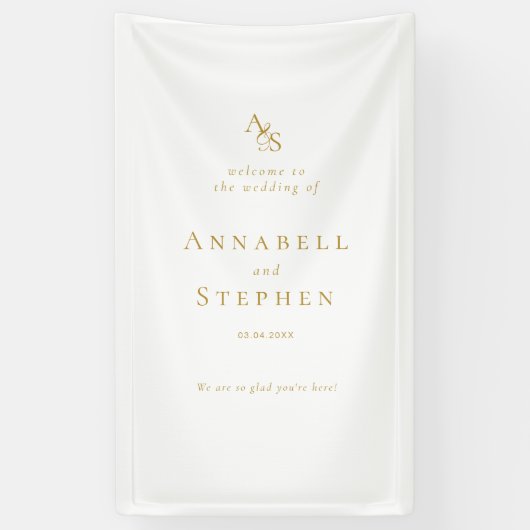 Elegant, Klassiek, Monogram, Wit, Bruiloft Spandoek (Verticaal)