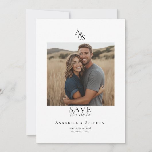 Elegant, Klassiek, Monogram, Wit, Huwelijk 1 Foto Save The Date (Voorkant)