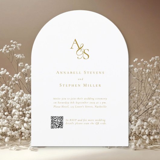 Elegant, Klassiek, Monogram, Wit, QR Code Huwelijk Kaart