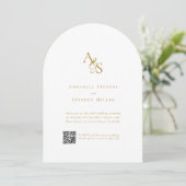Elegant, Klassiek, Monogram, Wit, QR Code Huwelijk Kaart (Staand voorkant)
