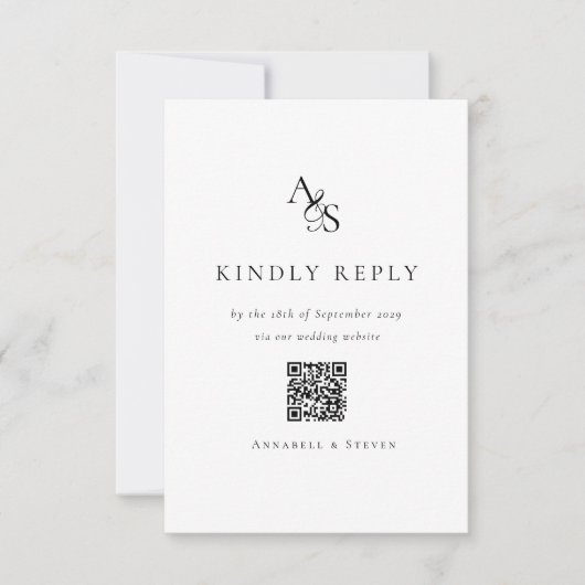 Elegant, klassiek, monogram, wit, QR-code RSVP (Voorkant)