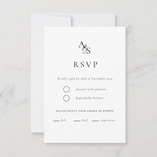 Elegant, Klassiek, Monogram, Wit, RSVP (Voorkant)