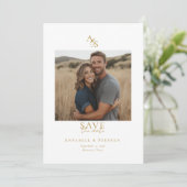 Elegant, Klassiek, Monogram, Wit, Trouw 1 Foto Save The Date (Staand voorkant)